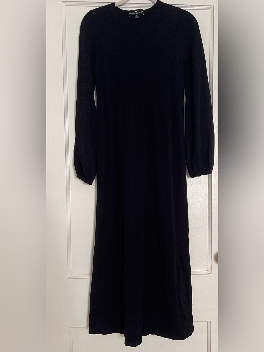 Pomander Place Elegant Black Midi Dress with Pearl Sleeves - Picture 2 of 5